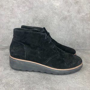 Clarks Collection Sharon Hop Suede Wedge Ankle Boots, Black, Women's 9
